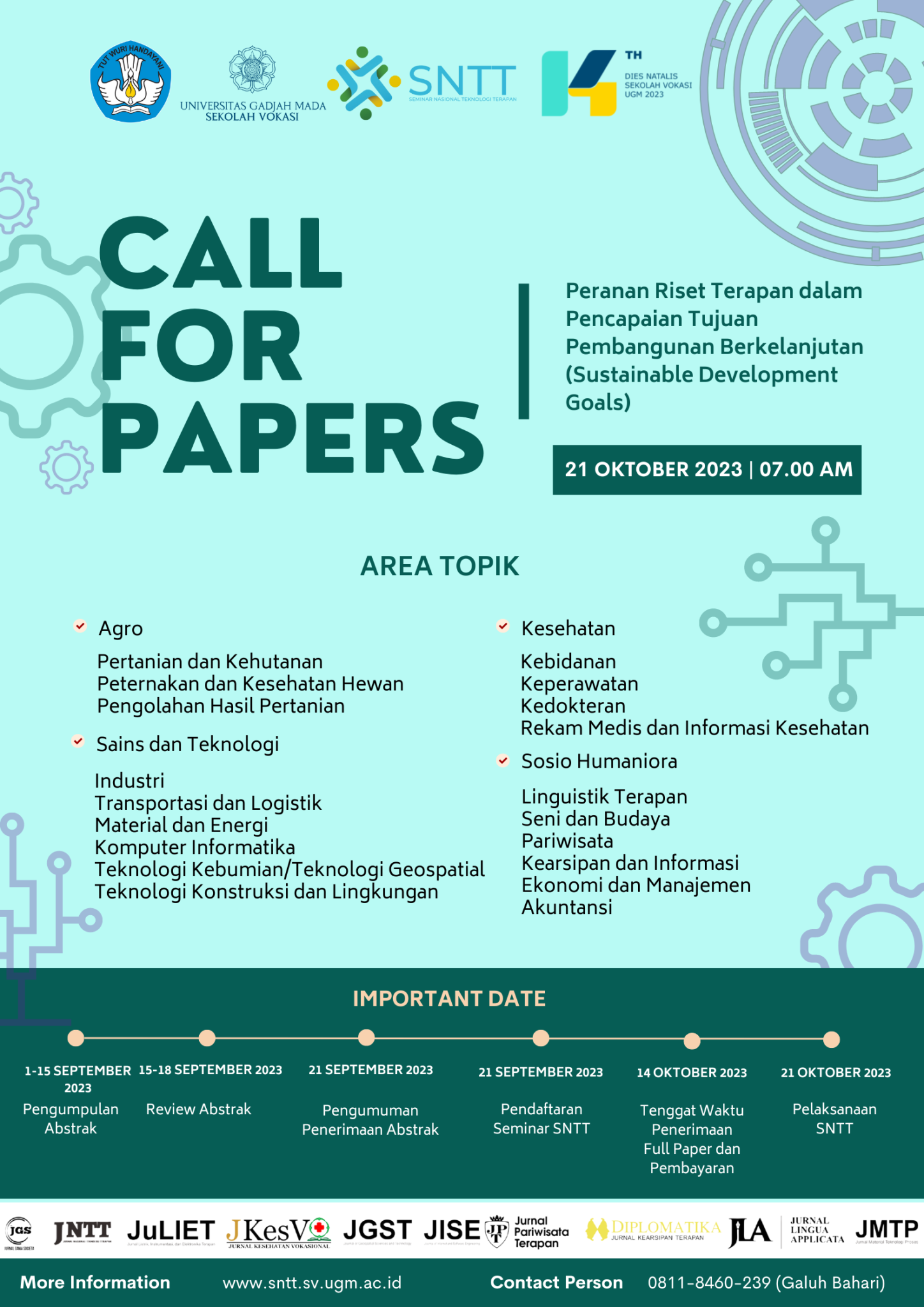 Call for Papers Seminar Nasional Teknologi Terapan 2023 sntt.sv.ugm.ac.id